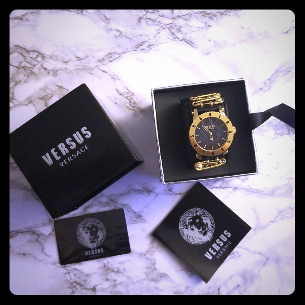 Versace versus gold black safety pin watch NEW